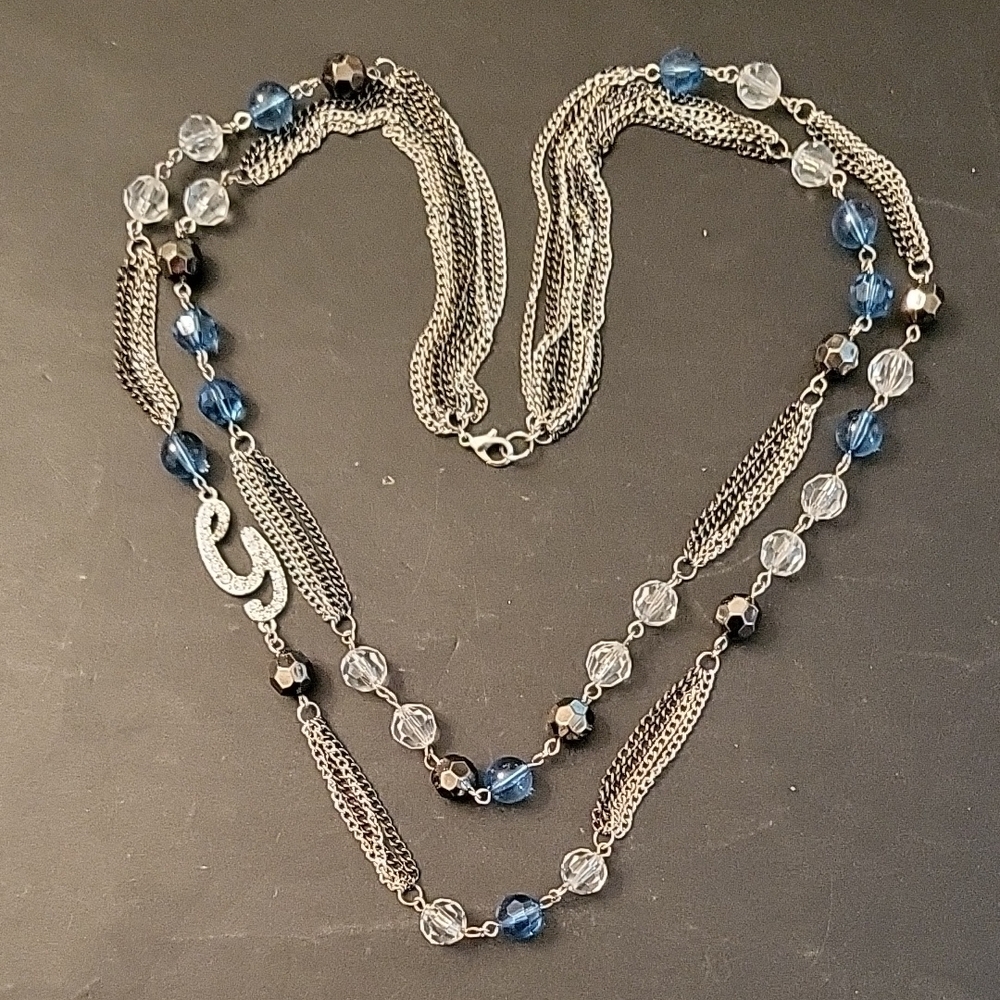 NEW Guess Silver-tone & Turquoise Blue Multi-Chain Necklace, 26"